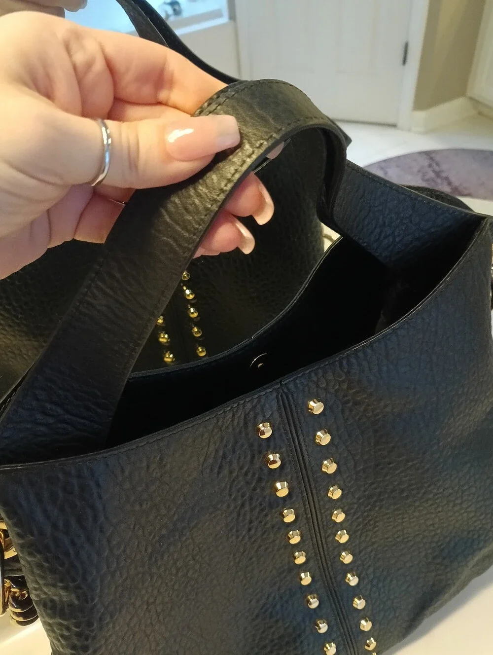 Michael Kors Uptown Astor Black Studded Leather Hobo Bag NWOT